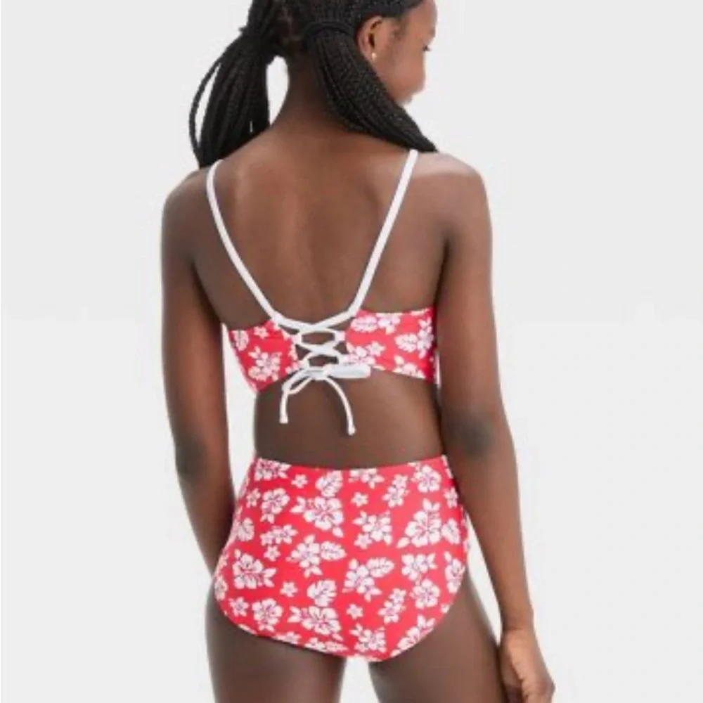 Girls' 'Hawaiian Retreat with Sarong Swimwear Set, class Red